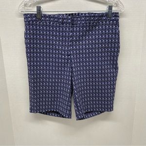 Mario Serrani Italy Diamond Print Bermuda Shorts Size10 Blue White Black Pockets